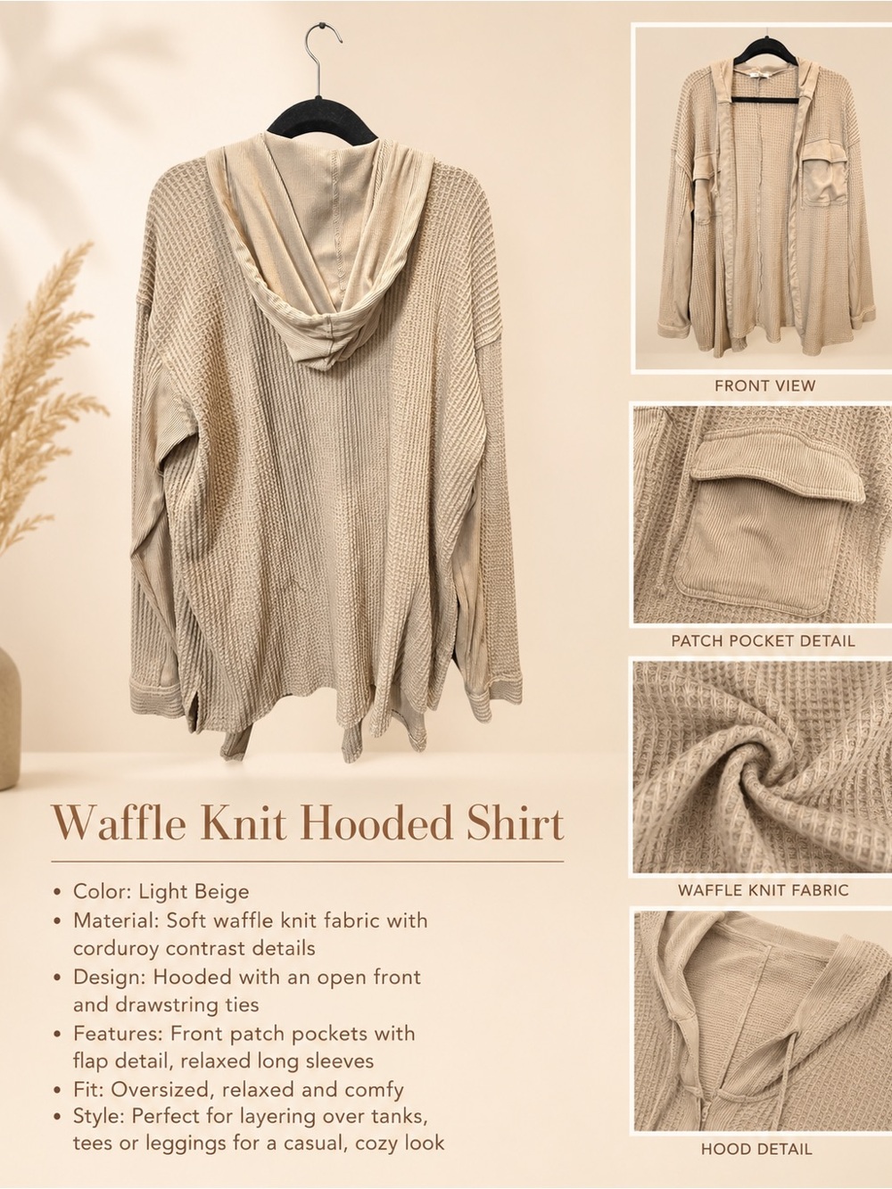 Maurices Light Beige Waffle Knit Hooded Cardigan